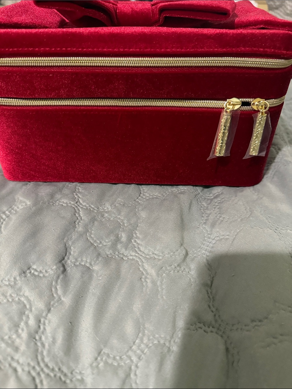 Estee Lauder Velvet Cosmetic Case in Deep Red with Gold Hardware